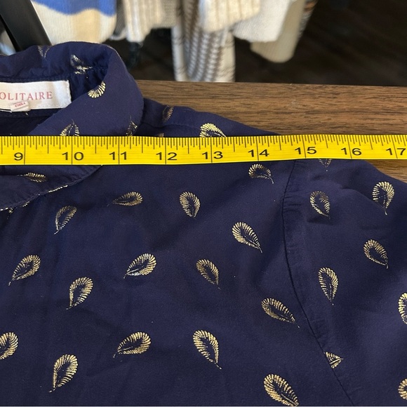 Solitaire Navy Blue Button Down Shirt with Gold Accents - Picture 6 of 9